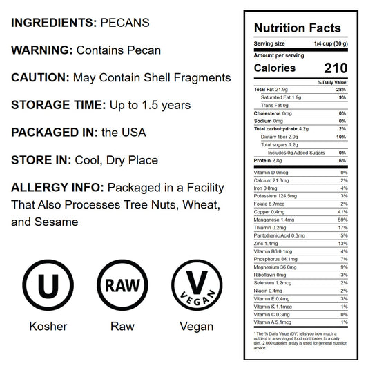 Pecans — Kosher, Raw, Vegan, No Shell, Sirtfood- by Food to Live