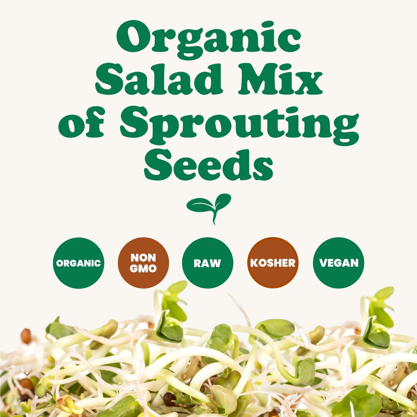Organic Salad Mix of Sprouting Seeds — Non-GMO Broccoli, Radish, Clover, Alfalfa. Rich Germination Rate, Kosher, Vegan, Bulk - by Food to Live