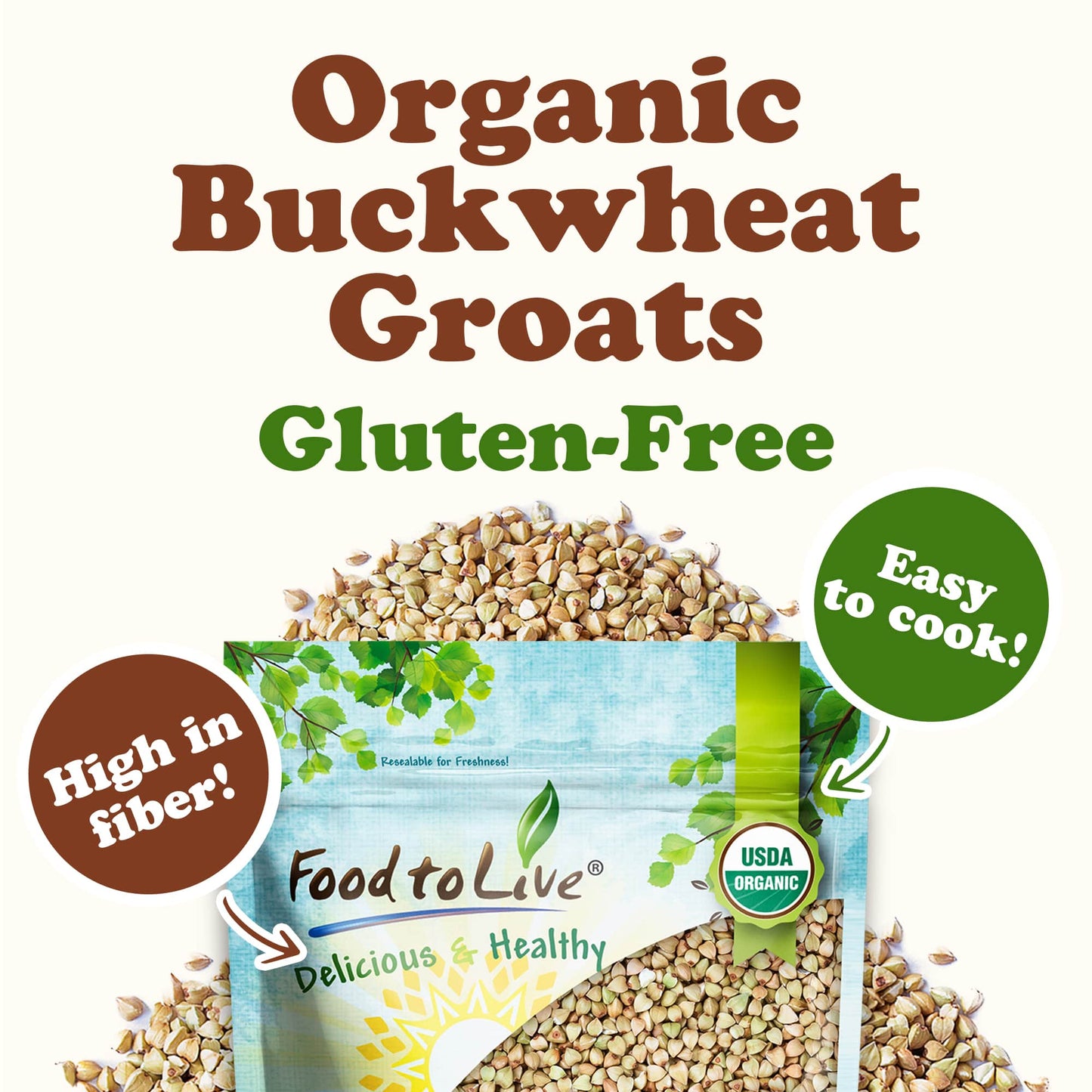 Gluten Free Organic Hulled Raw Buckwheat Groats — Hulled Raw Non-GMO Whole Grain. Quick-Cooking.