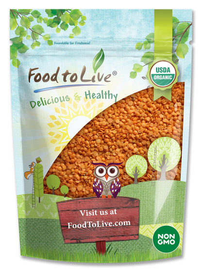 Organic Red Split Lentils - Dry Beans, Non-GMO, Kosher, Raw, Masoor Dal, Bulk - by Food to Live