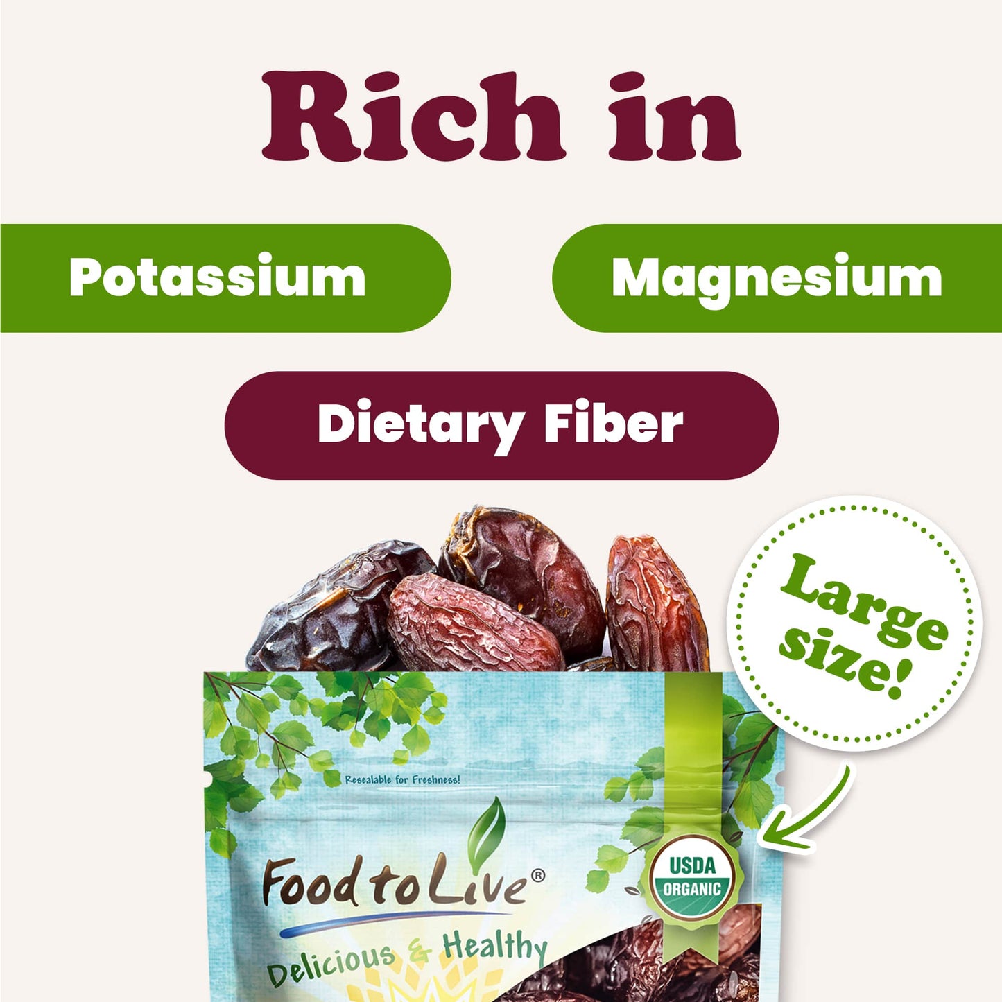 Organic California Medjool Dates – Soft & Juicy Nature's Candy. Non-GMO Whole Dry Fancy Dates with Pits. Perfect Snack. Unsweetened, Unsulphured. Vegan, Kosher, Fruits in Bulk