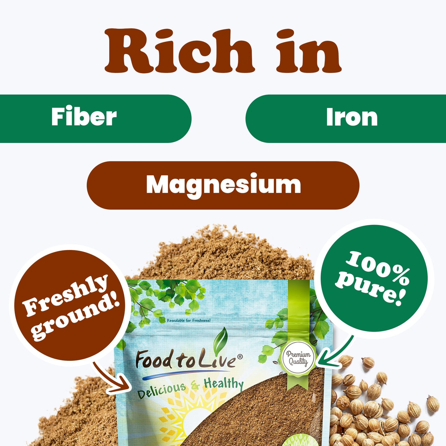 Ground Coriander Seeds – Non-GMO, Vegan, Kosher, Bulk – by Food to Live