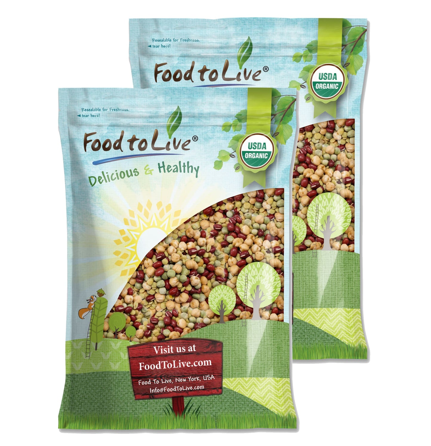 Organic Crunchy Mix of Sprouting Beans - Non-GMO, Kosher, Vegan, Raw, Dried, Bulk - Green Peas, Adzuki, Lentil, Garbanzo - by Food to Live