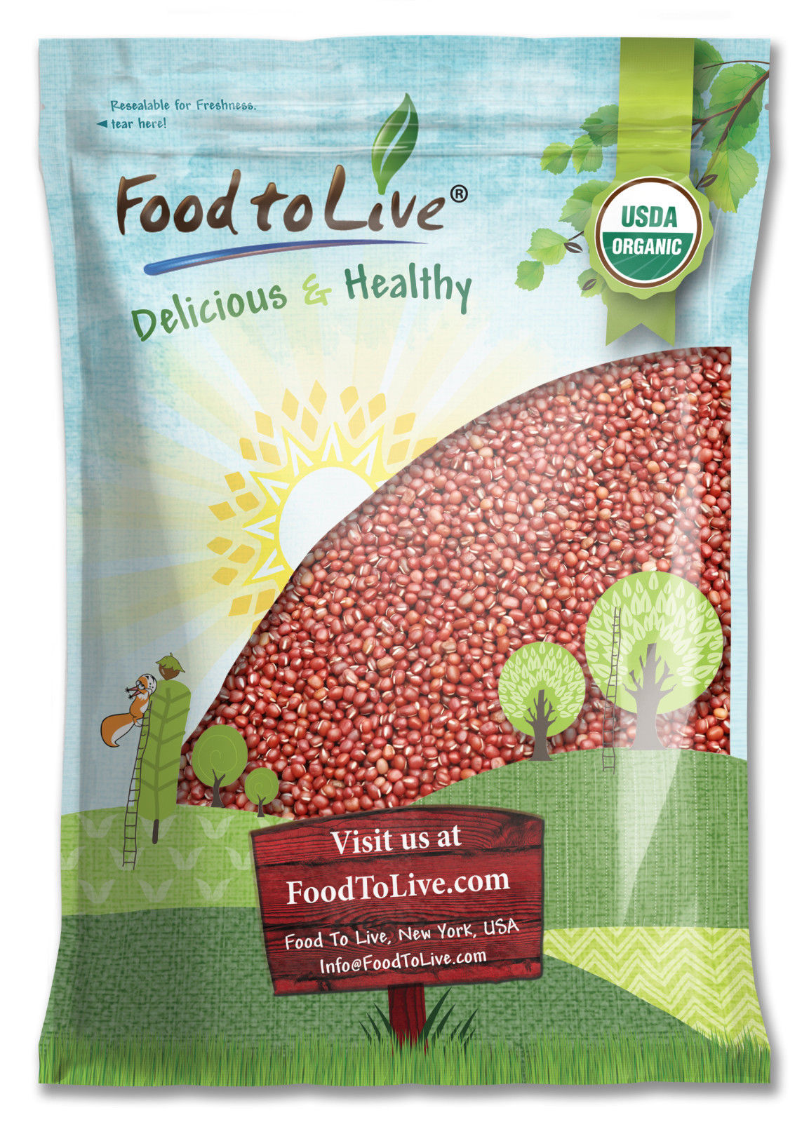 Organic Adzuki Beans — Whole Raw Dried Azuki Beans (Red Mung Beans), Non-GMO, Sproutable, Kosher, Vegan, Bulk. Rich in Minerals, Dietary Fiber and Protein. Perfect for Bean Paste, Soups, and Stews.