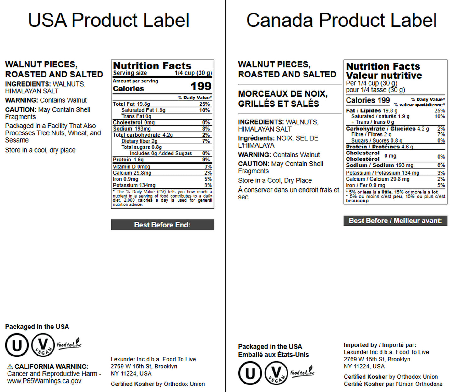 Walnut Pieces, Roasted and Salted  – Vegan, Kosher, Bulk – by Food to Live