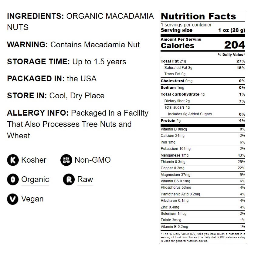 Organic Macadamia Nut Pieces - Non-GMO, Unsalted, Unroasted, Kosher, Raw, Vegan, Bulk – by Food to Live