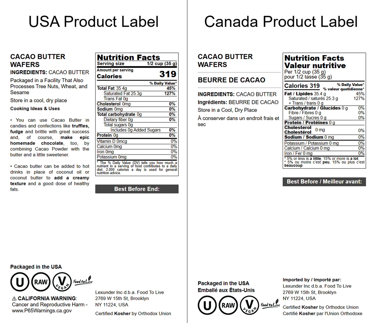 Raw Cacao Butter Wafers – Pure, Cold-Pressed, Unfiltered, Unrefined, Non-Deodorized, Kosher, Keto, Vegan, Sirtfood, Bulk. Great for Cooking, Baking, Hot White Chocolate