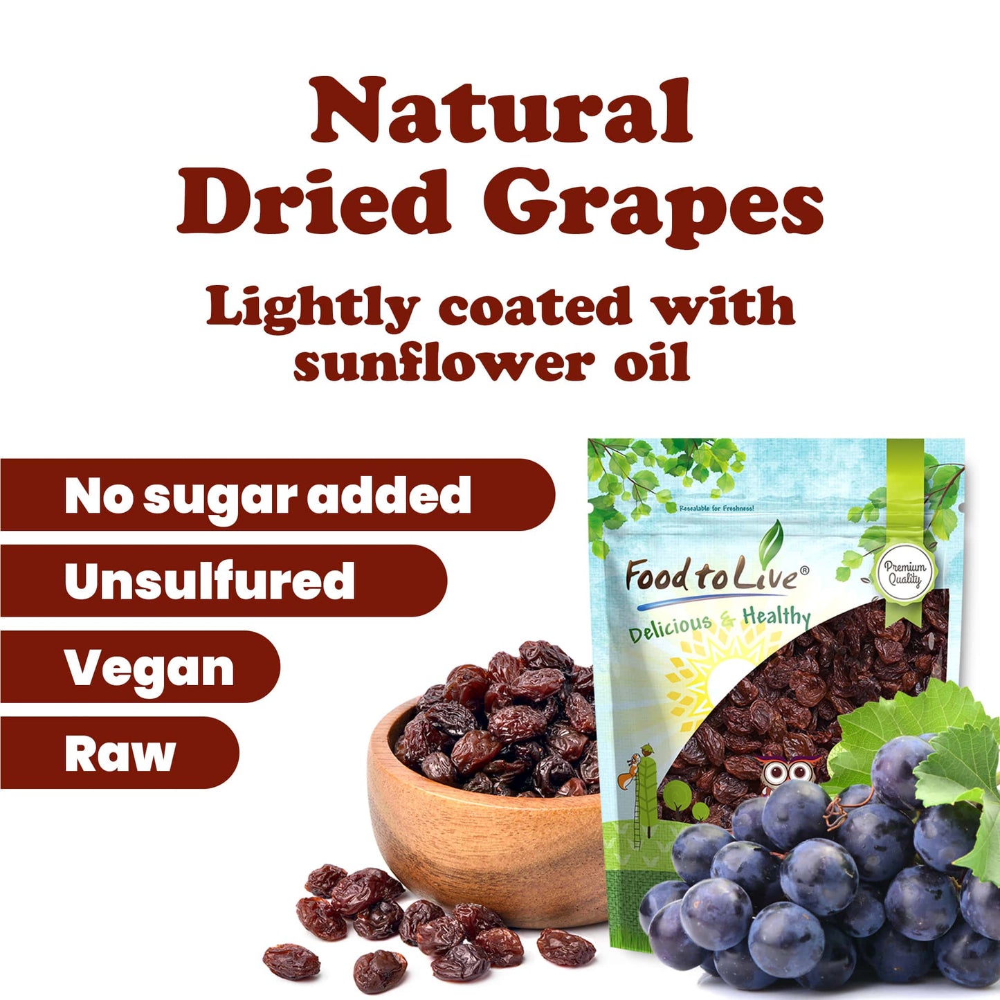 Sultana Raisins – Natural Dried Grapes for Baking, Snacking, and Trail Mixes. No Sugar Added, Unsulfured, Lightly Coated with Sunflower Oil. Perfect Pantry Staple. Paleo Fruit in Bulk