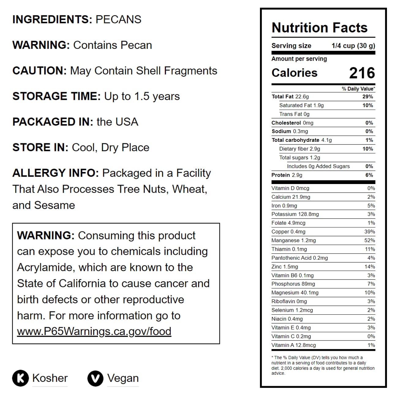 Dry Roasted Pecan Halves – Oven Roasted Nuts, Unsalted, No Oil Added, Vegan, Kosher, Bulk. Good Source of Protein and Fiber. Great Keto-Friendly Snack. Perfect for Homemade Desserts