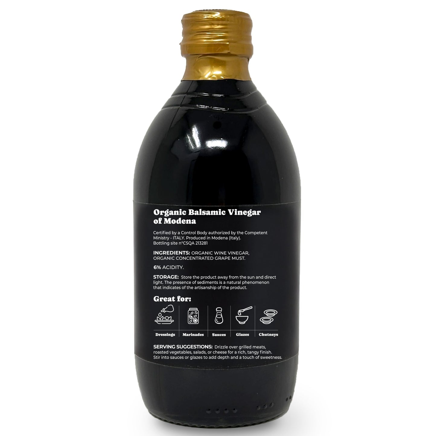 Organic Balsamic Vinegar of Modena - 16.9 fl oz (500 ml) - by Food To Live
