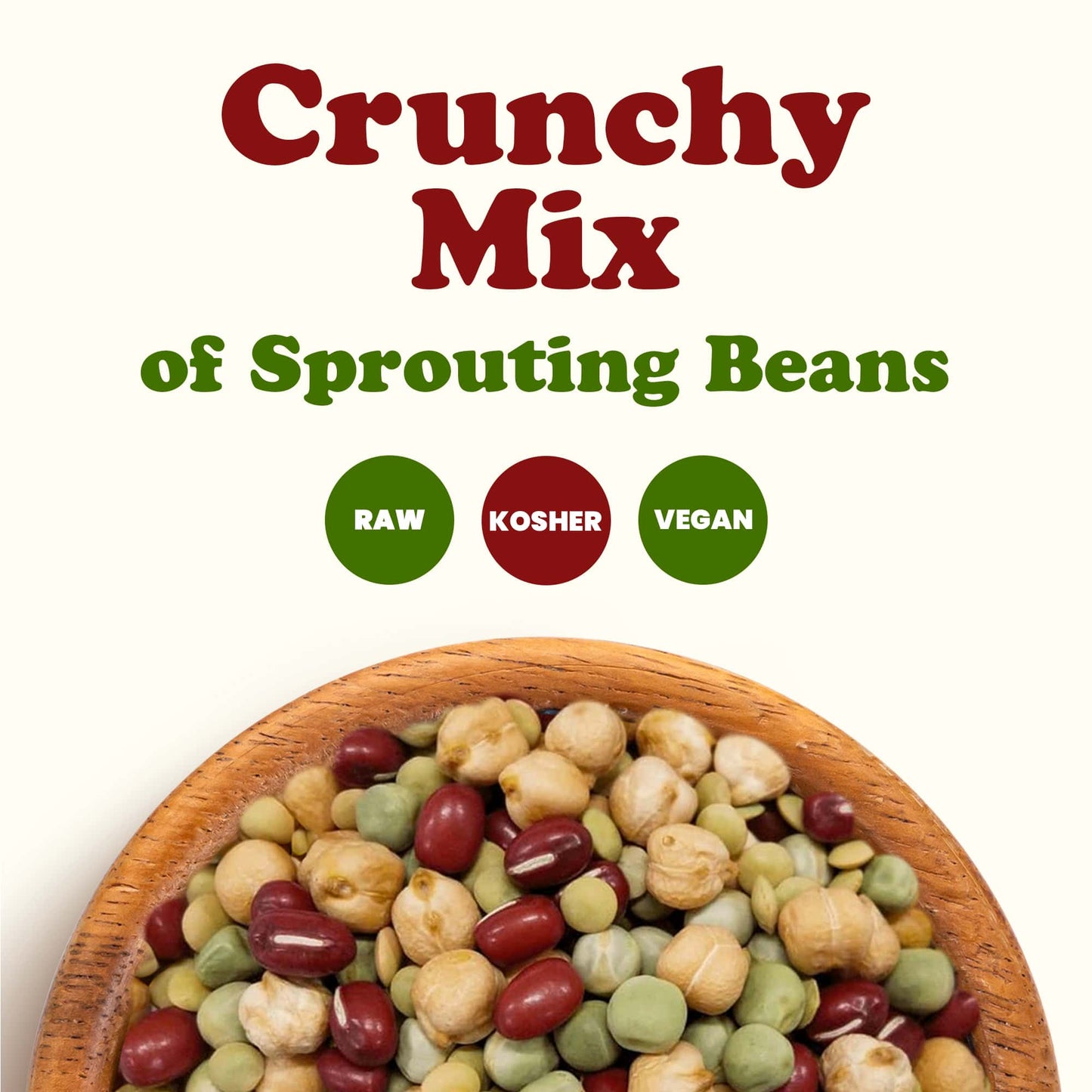 Crunchy Mix of Sprouting Bean Seeds - Green Peas, Adzuki, Lentils, Garbanzo, Kosher, Raw - by Food to Live