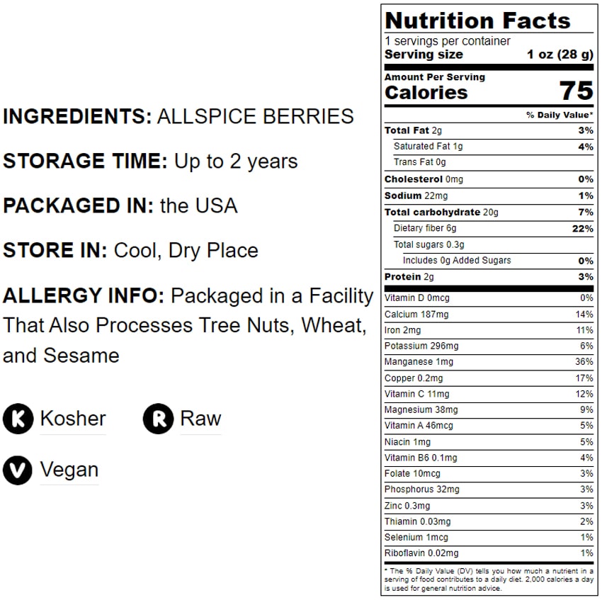 Allspice Berries — Non-GMO Verified, Whole, Kosher, Raw, Vegan