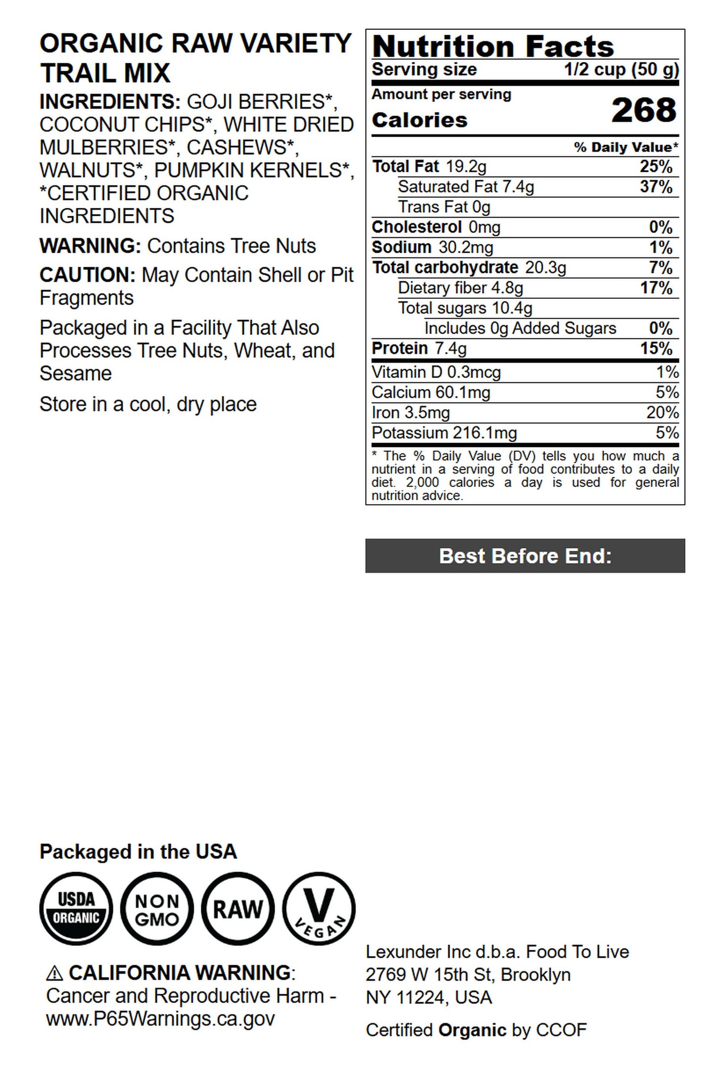 Organic Variety Trail Mix - by Food To Live