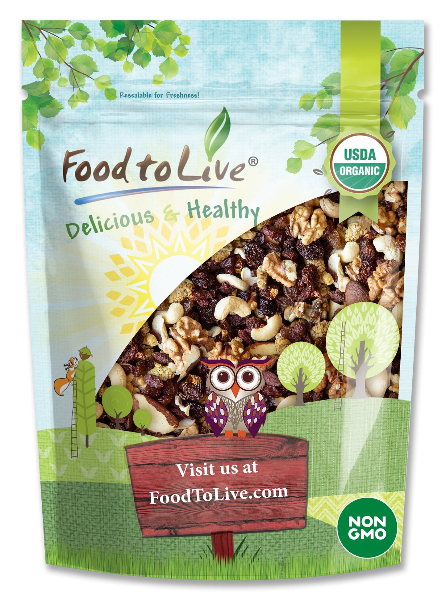 Coney Island Organic Nut and Berry Mix - Non-GMO, Vegan, Unsweetened, Unsulfured - by Food to Live