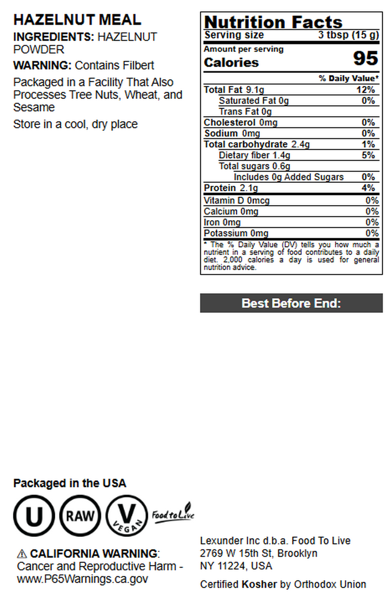 Hazelnut Meal – Vegan, Kosher, Bulk – Food to Live