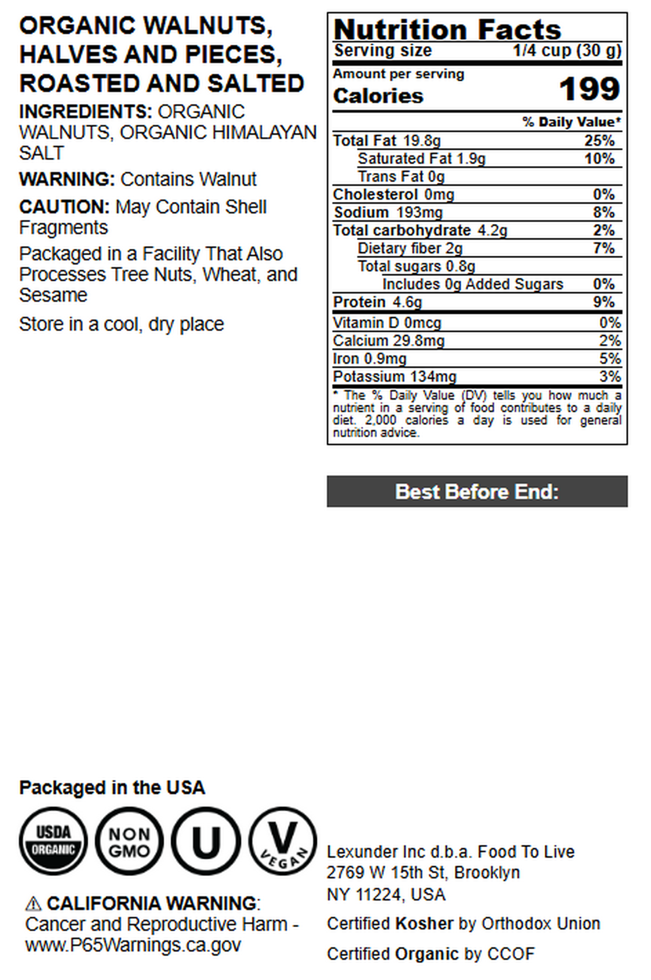 Organic Walnuts, Halves and Pieces, Roasted and Salted - by Food to Live