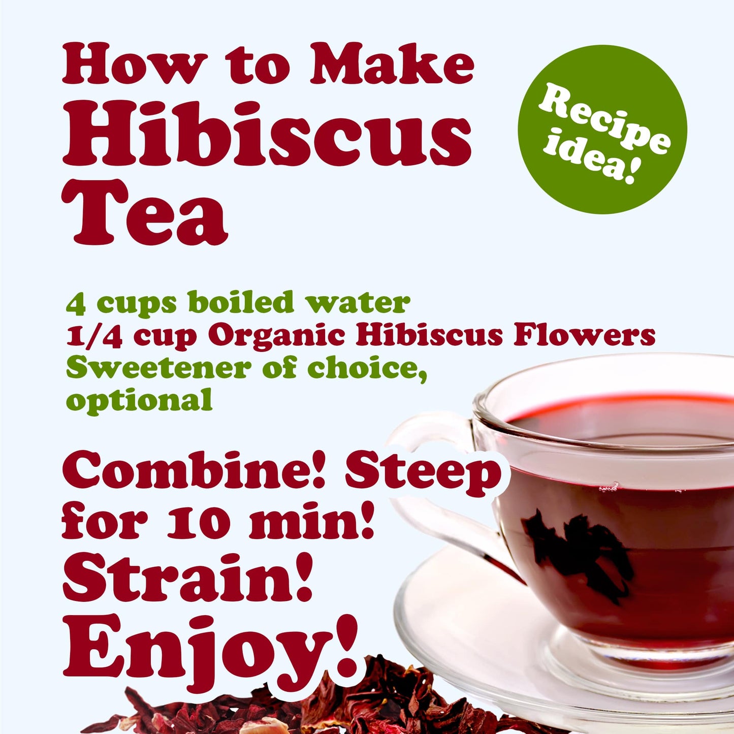 Organic Hibiscus Flowers – Whole Petals. Great for Herbal Tea. Non-GMO. Caffeine-free. Dried Calyces of Flor de Jamaica. Good Source of Vitamin C. Roselle in Bulk. Kosher