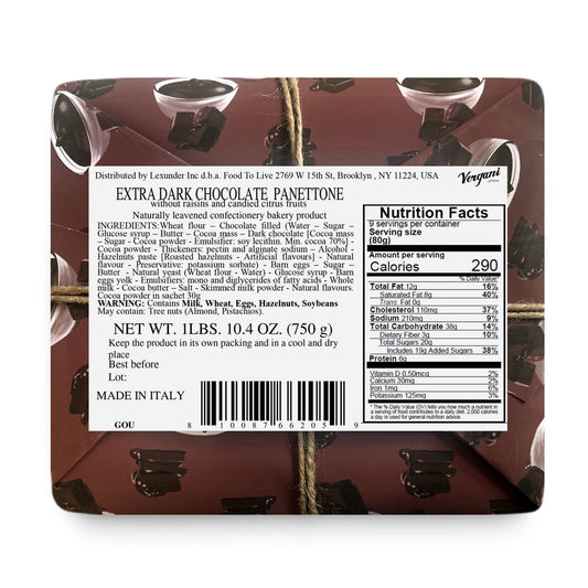 Vergani Extra Dark Chocolate Panettone - 750g (1.65 lb)