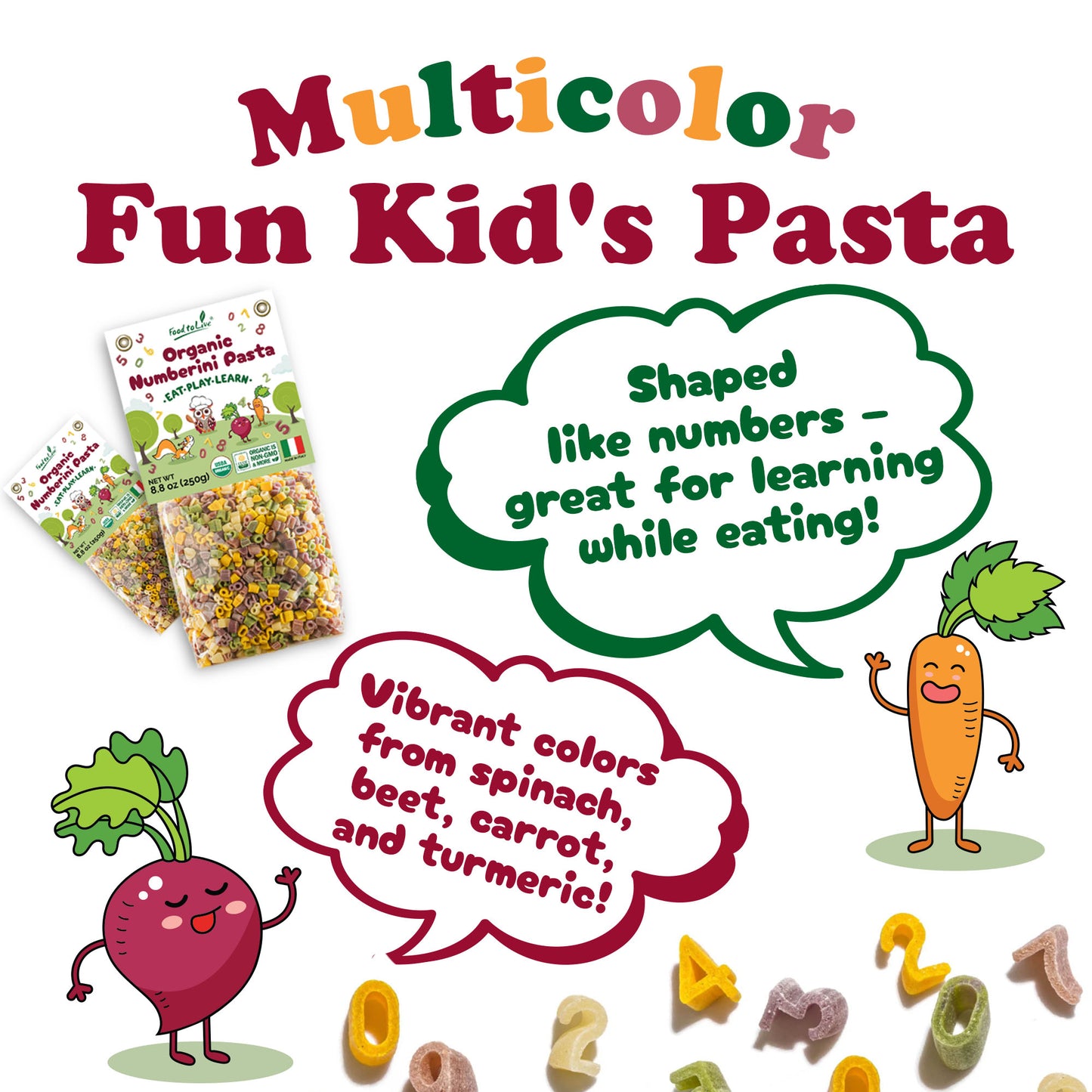 Organic Numberini Pasta - Eat Play Learn - by Food to Live
