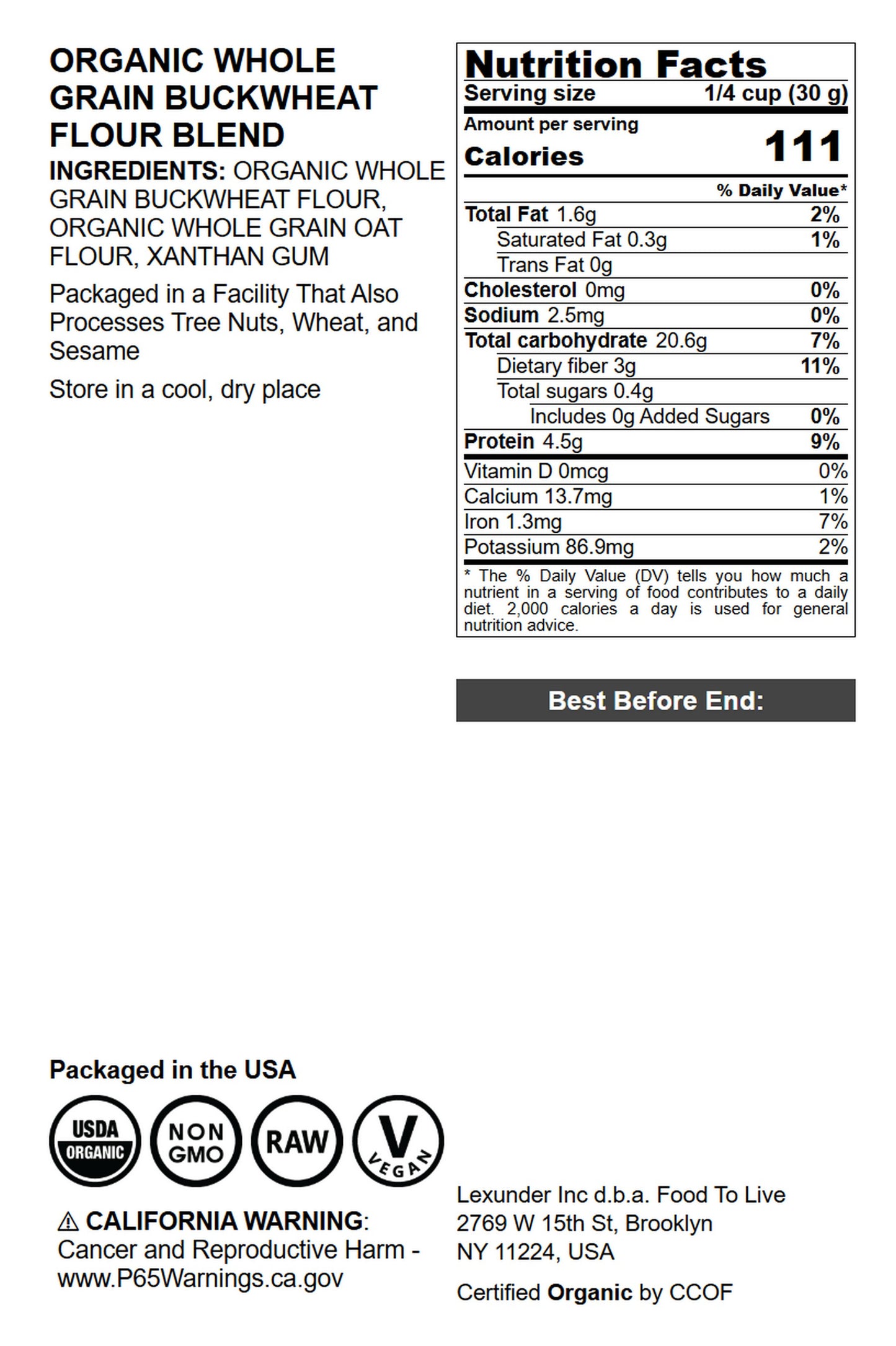 Organic Whole Grain Buckwheat Flour Blend - by Food To Live