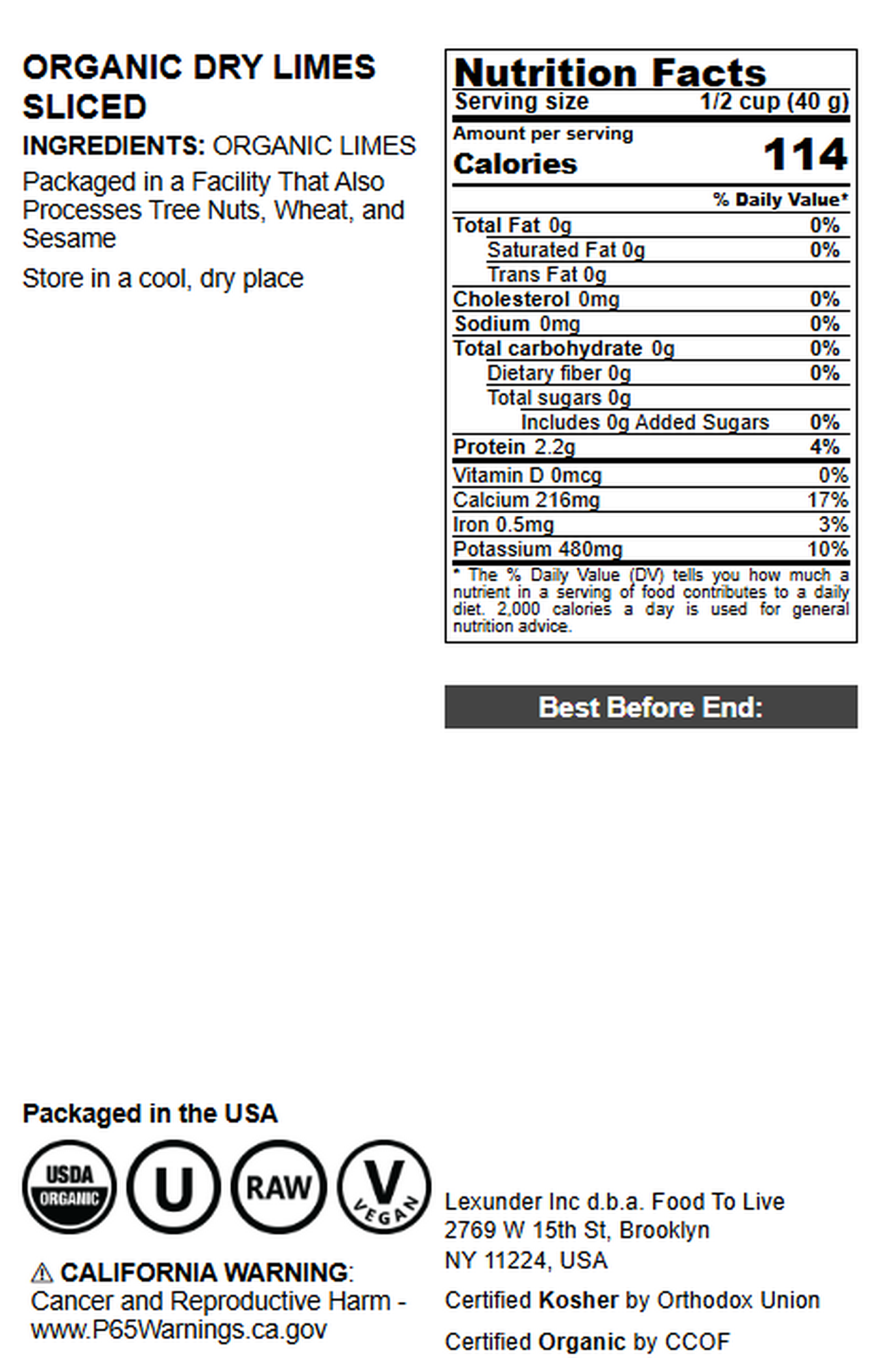 Organic Dry Limes Sliced - by Food to Live
