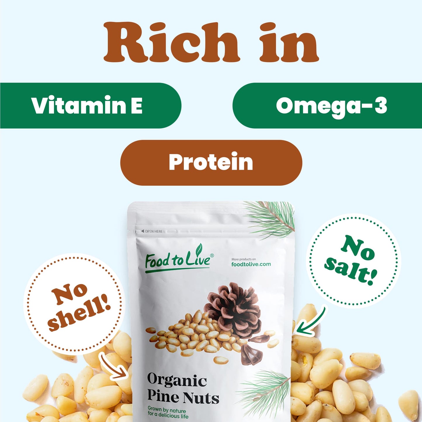 Organic Pine Nuts — Non-GMO Pignolias, Kosher, Raw, Vegan, Bulk – by Food to Live