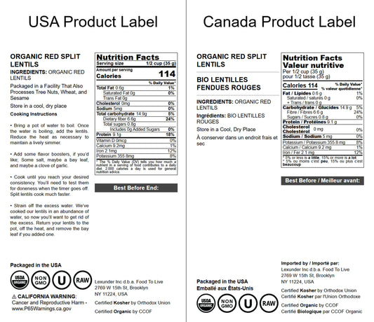 Organic Red Split Lentils - by Food To Live