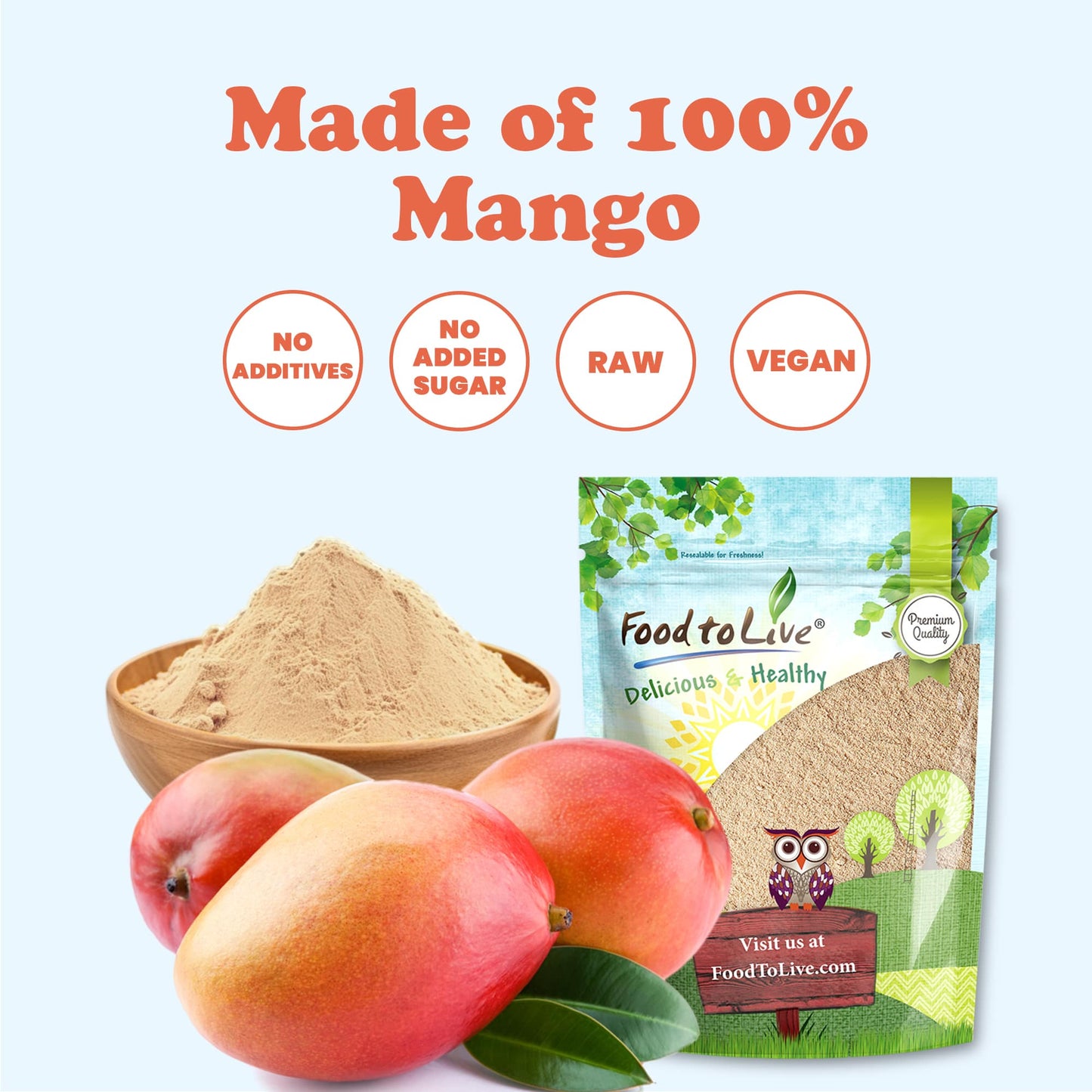 Mango Powder – 100% Pure, No Additives, No Added Sugar, Finely Ground Dried Whole Fruits, Vegan, Bulk