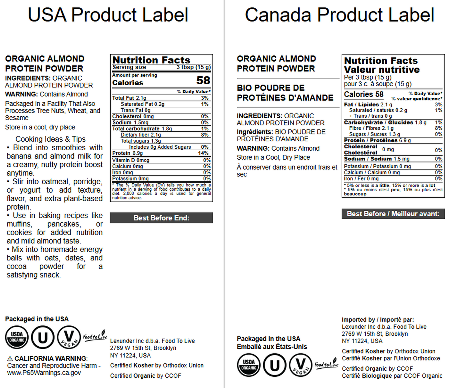 Organic Almond Protein Powder – Vegan, Kosher, Bulk – by Food to Live