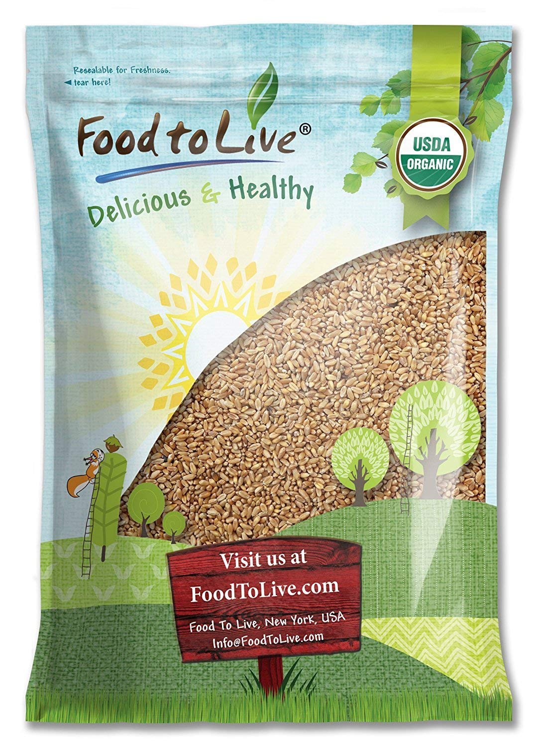 Organic Hard Red Wheat Berries – Non-GMO, Kosher, Raw, Sproutable, Vegan, Sodium and Sugar Free - by Food to Live