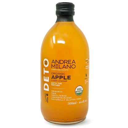 Andrea Milano Organic Apple Cider Vinegar, 500 ml – Non-GMO, Vegan, Bulk, Glass Bottle