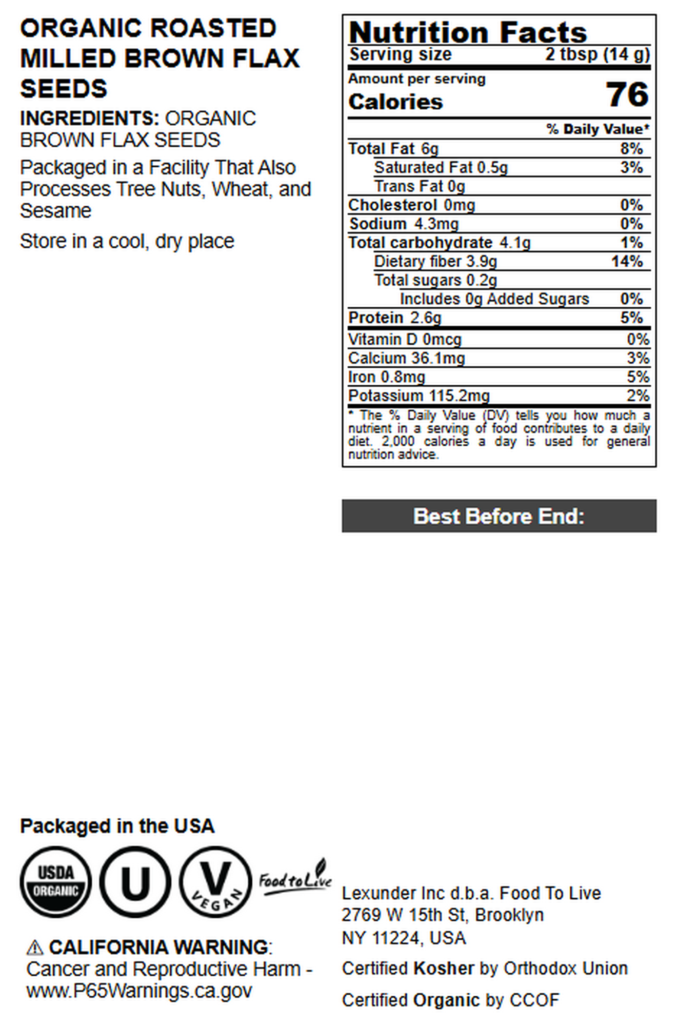 Organic Roasted Milled Brown Flax Seeds – Vegan, Kosher, Bulk – by Food to Live