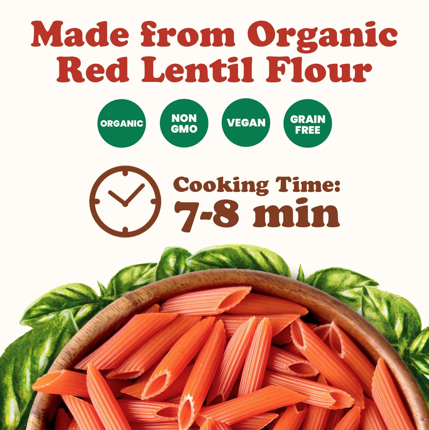 Organic Red Lentil Penne Pasta, 8.8 OZ – Non-GMO, Single Ingredient.  Vegan. Made in Italy.