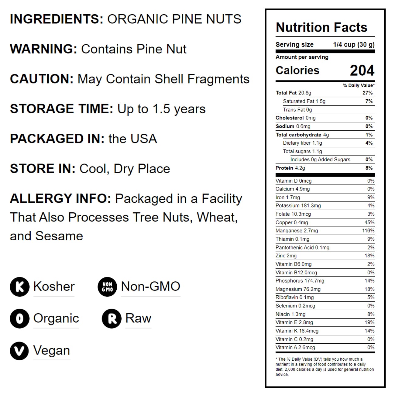 Organic Pine Nuts — Non-GMO Pignolias, Kosher, Raw, Vegan, Bulk – by Food to Live