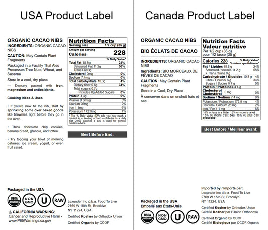 Organic Cacao Nibs - Unsweetened, Non-GMO, Kosher, Raw, Vegan, Sirtfood, Bulk - by Food to Live