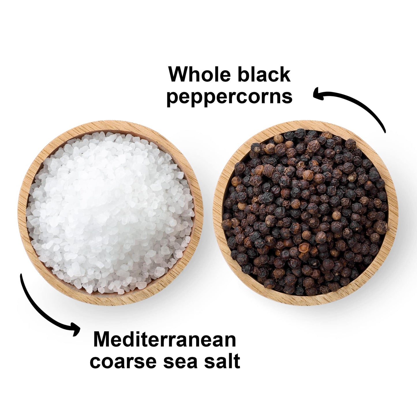 Gourmet Sea Salt and Pepper Set – Mediterranean Coarse Sea Salt (2 LB) and Whole Black Peppercorns (1 LB). Culinary Essentials for Flavorful Delights!
