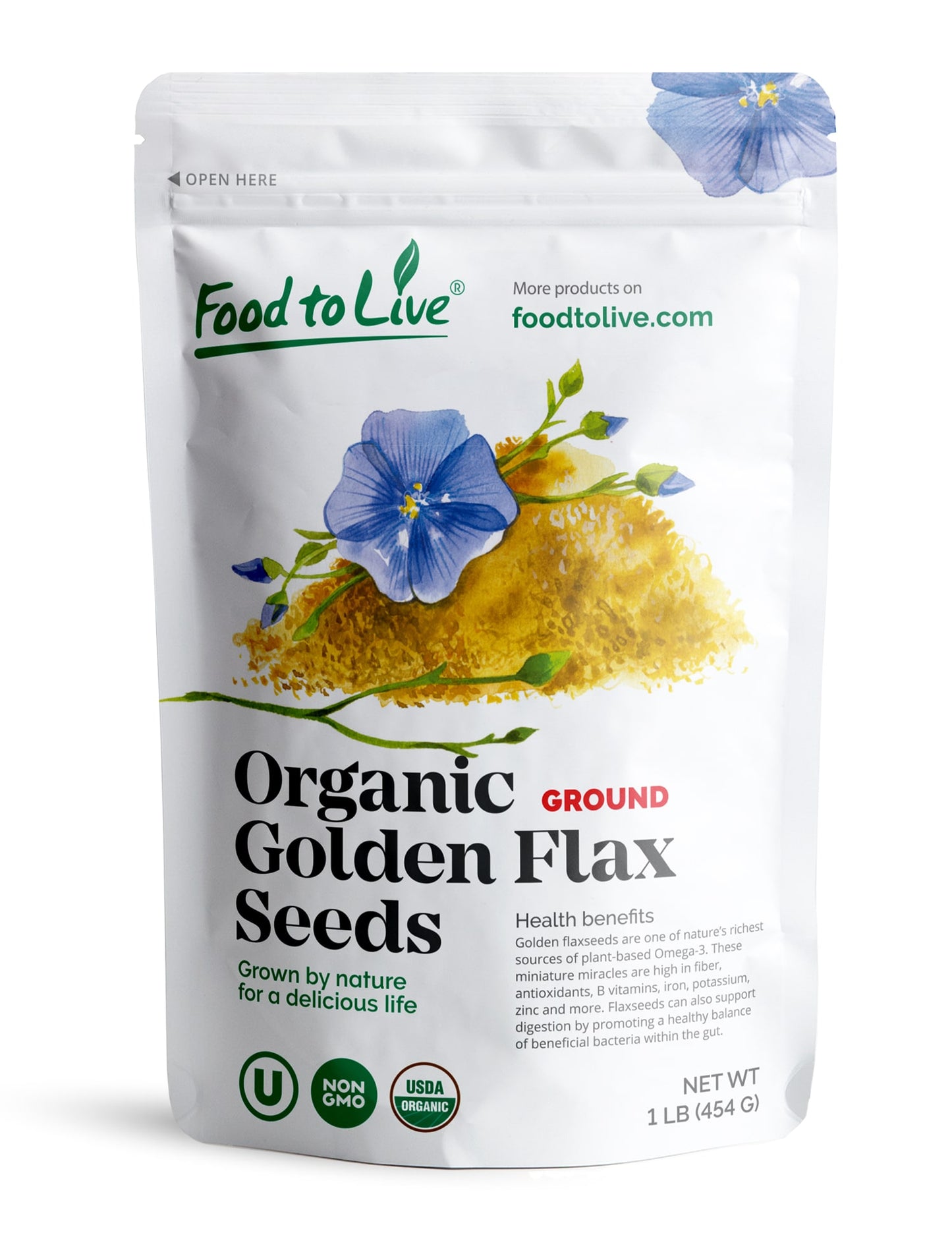 Organic Ground Golden Flaxseed Meal — Cold-Milled, Non-GMO, Kosher, Raw, Bulk - by Food to Live
