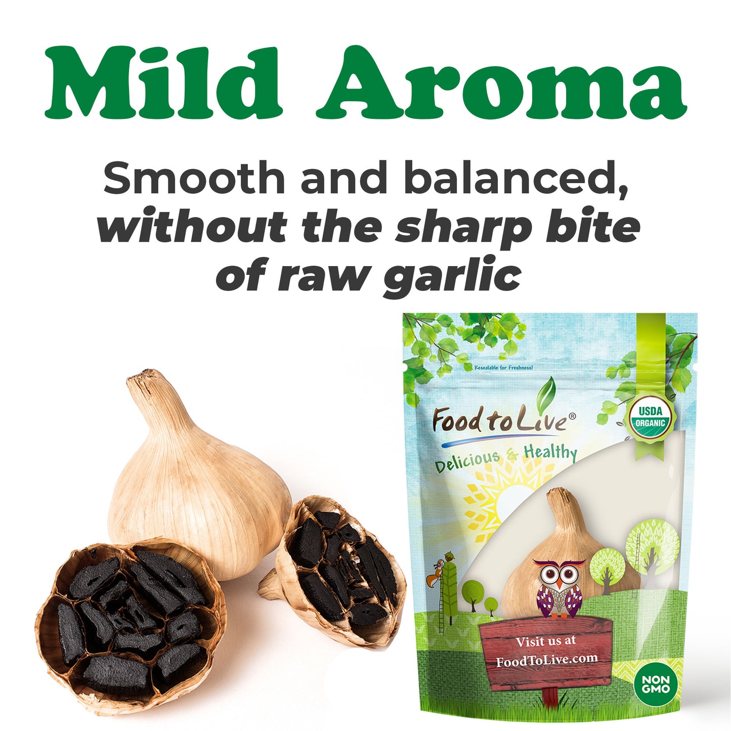 Organic Black Garlic, 30 g - Whole Bulb Produced by Natural Fermentation - by Food to Live