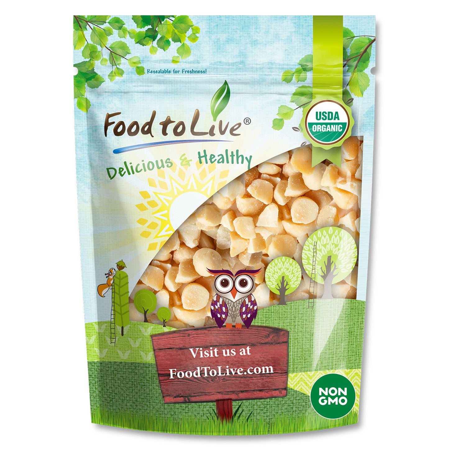 Organic Macadamia Nuts, Pieces, Roasted and Salted - by Food to Live