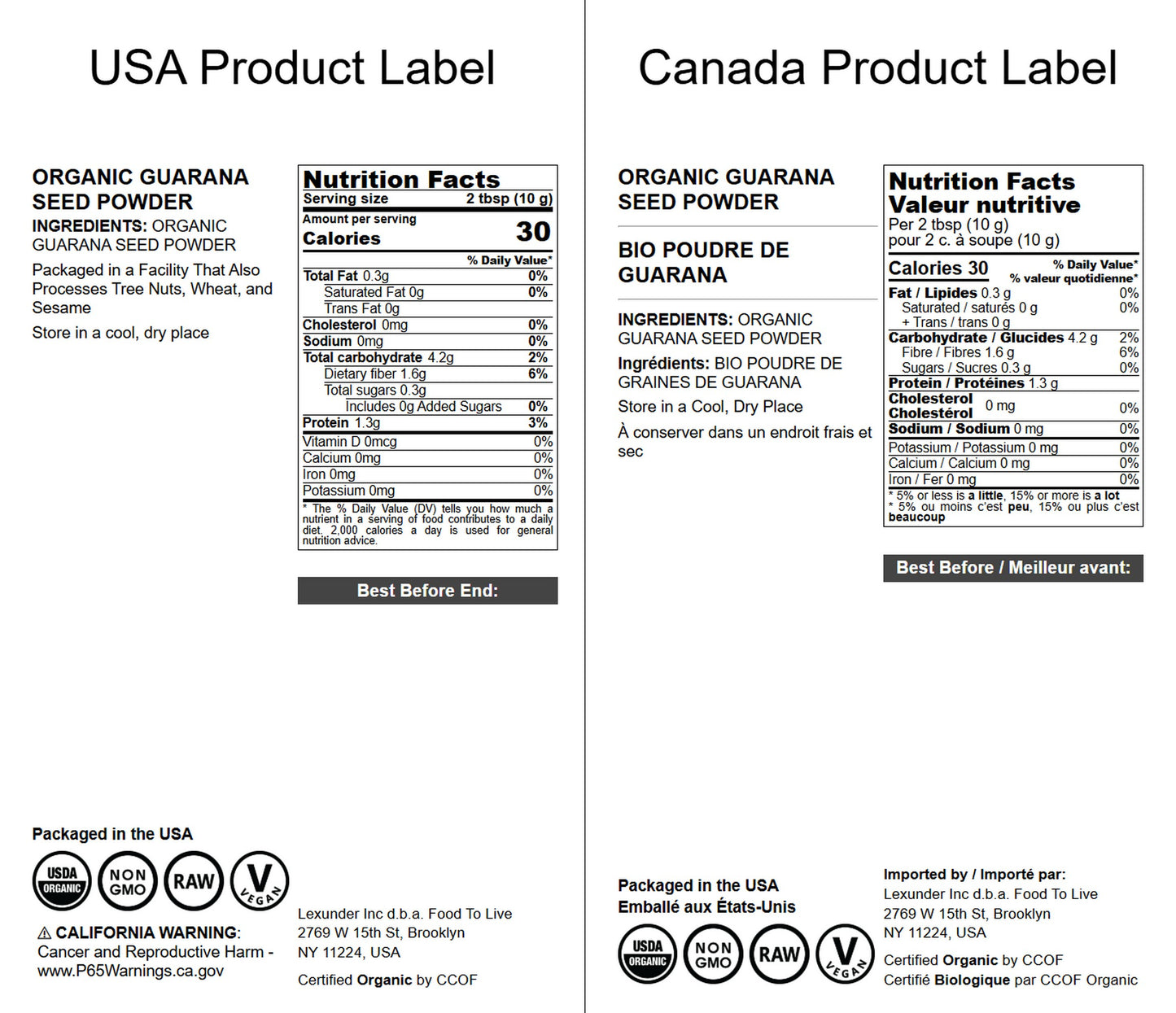 Organic Guarana Seed Powder - by Food To Live