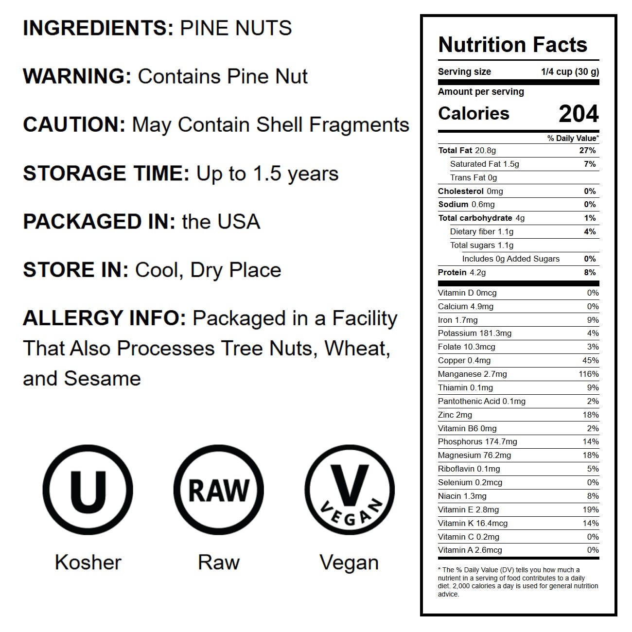 Pine Nuts — Pignolias, Bulk, Kosher, Raw, Unsalted - by Food to Live