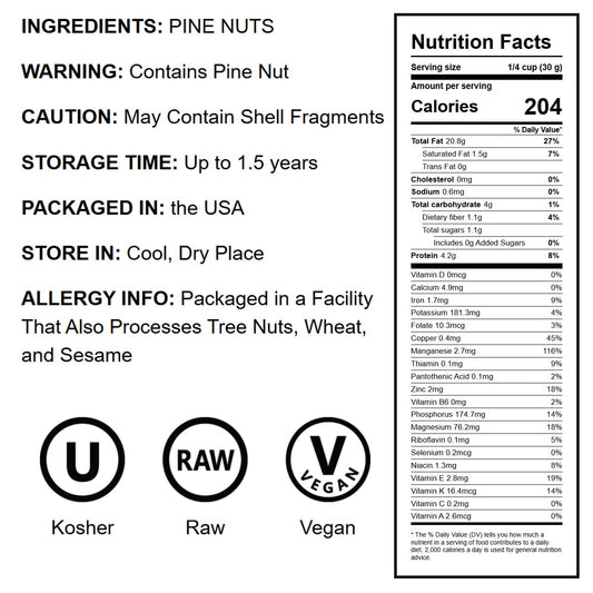 Pine Nuts — Pignolias, Bulk, Kosher, Raw, Unsalted - by Food to Live