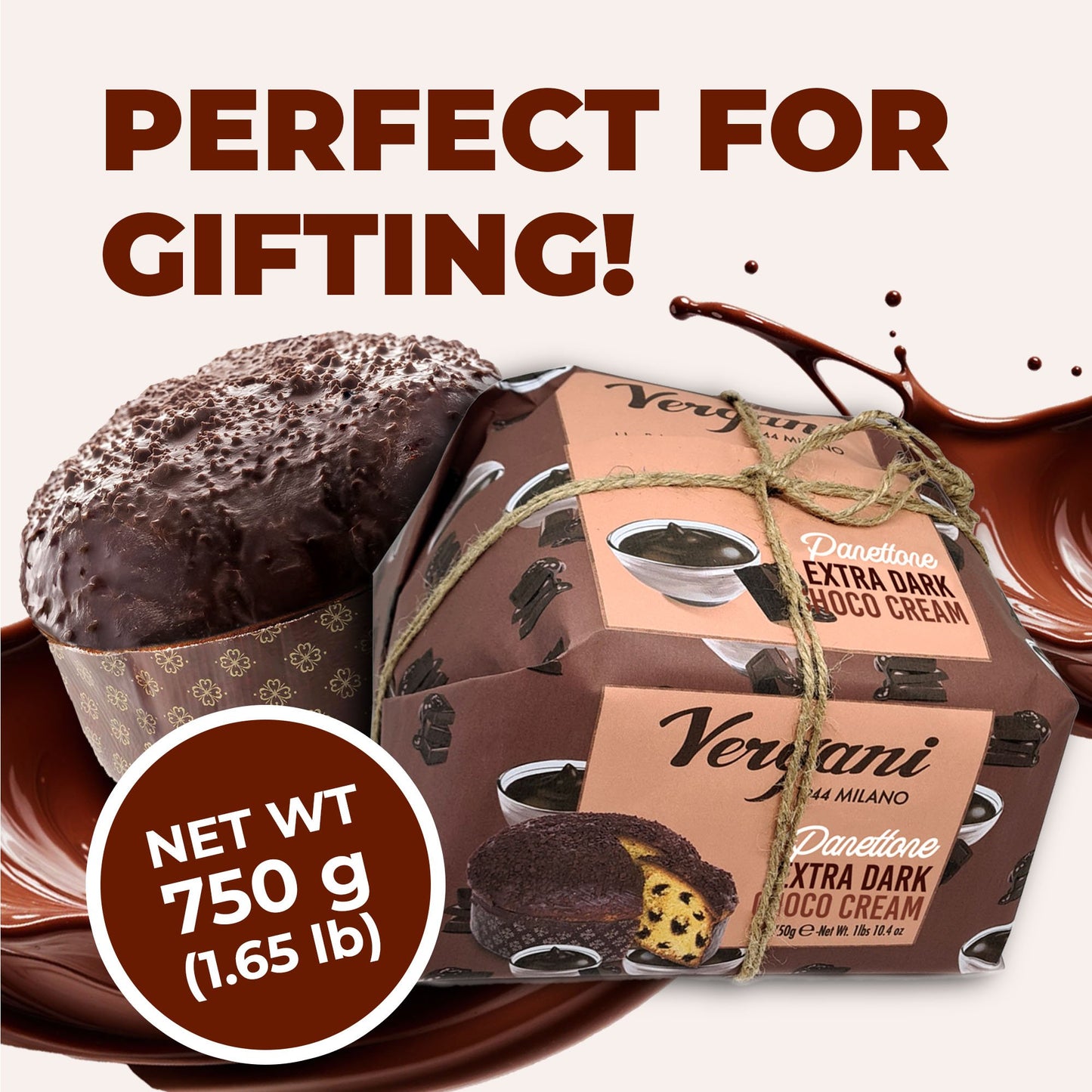 Vergani Extra Dark Chocolate Panettone - 750g (1.65 lb)