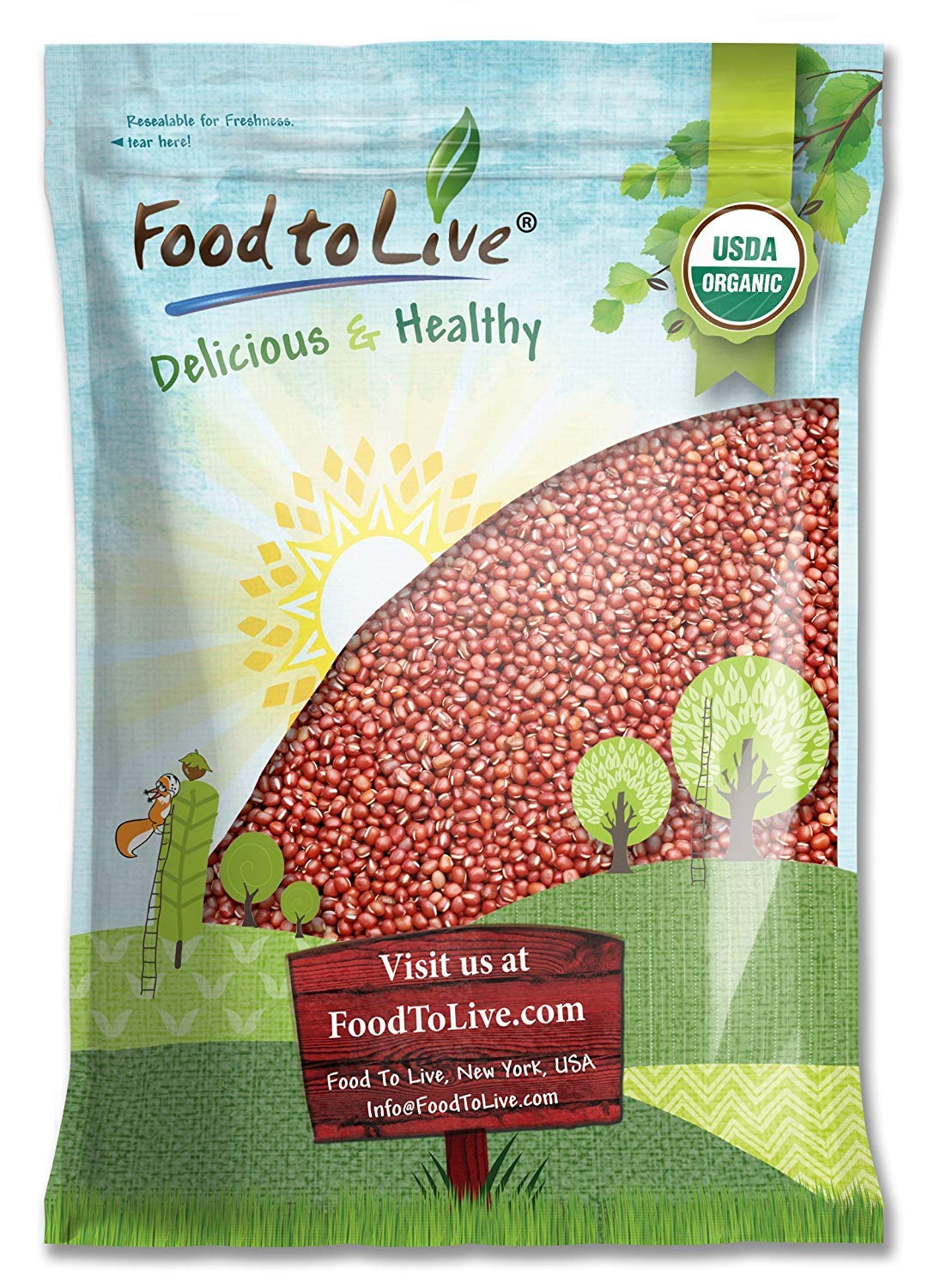 Organic Adzuki Beans — Whole Raw Dried Azuki Beans (Red Mung Beans), Non-GMO, Sproutable, Kosher, Vegan, Bulk. Rich in Minerals, Dietary Fiber and Protein. Perfect for Bean Paste, Soups, and Stews.