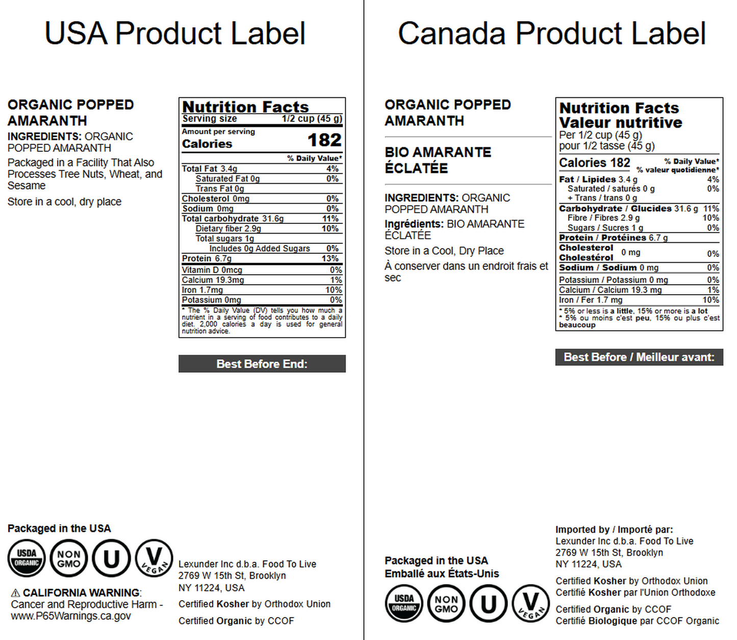 Organic Popped Amaranth – Non-GMO Puffed Seeds, No Sugar Added, Vegan, Bulk Grain. Good Source of Protein. Great Pop Snack. Perfect as Topping for Breakfast Cereal, Porridge, Yogurt