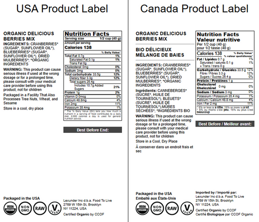 Organic Delicious Berries Mix with Cranberries, Blueberries, and White Mulberries - Non-GMO, Kosher, Vegan, Unsulfured, Bulk
