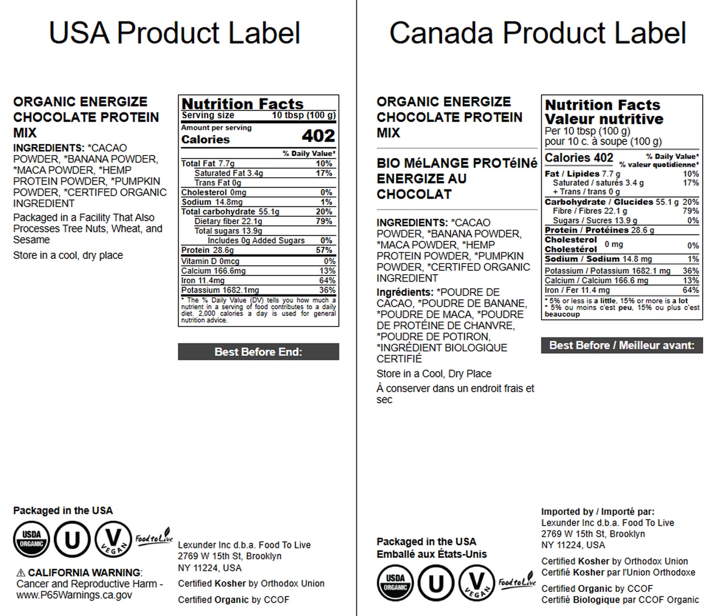 Organic Energize Chocolate Protein Mix – Vegan, Kosher, Bulk – by Food to Live