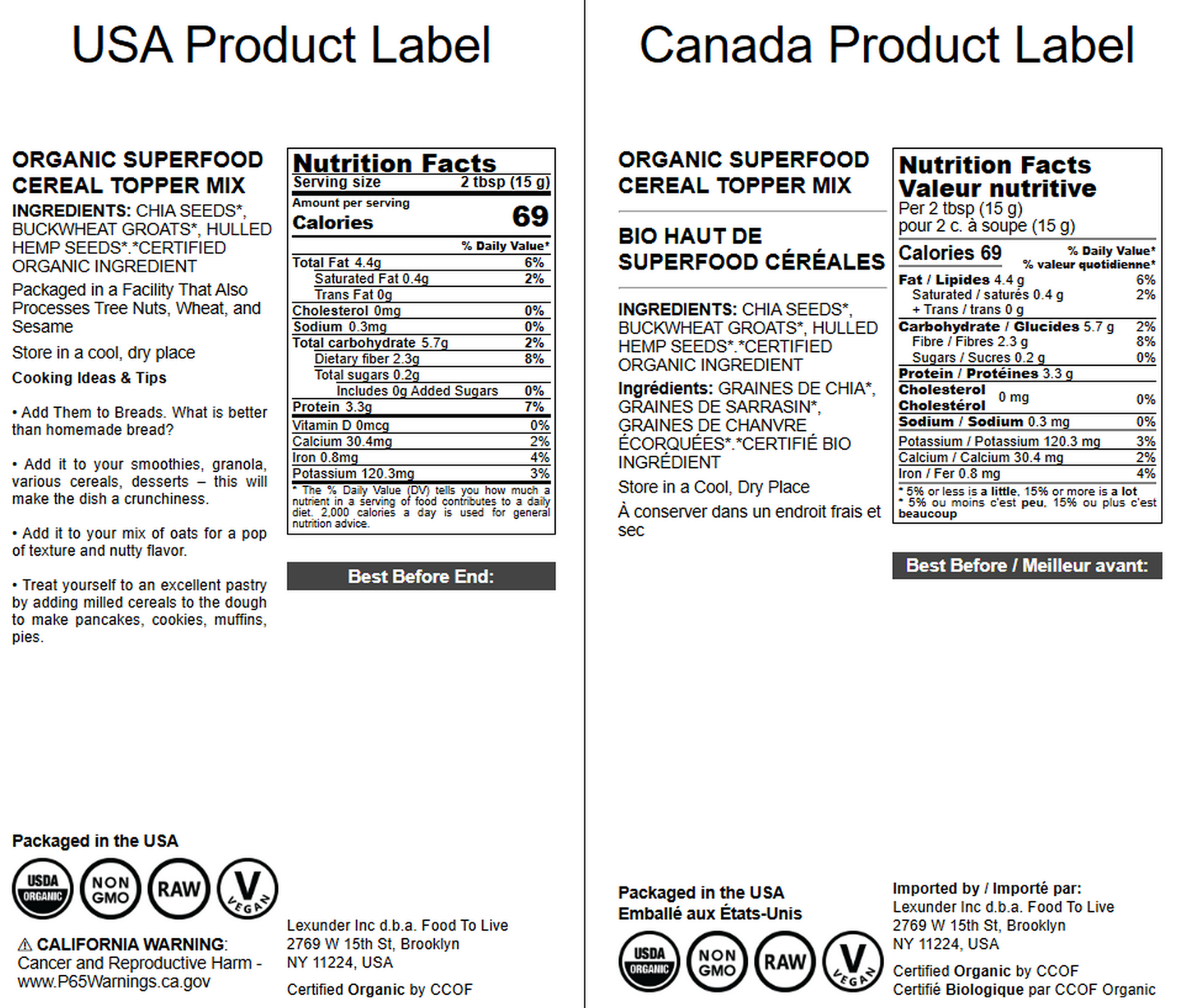 Organic Superfood Cereal Topper - by Food To Live