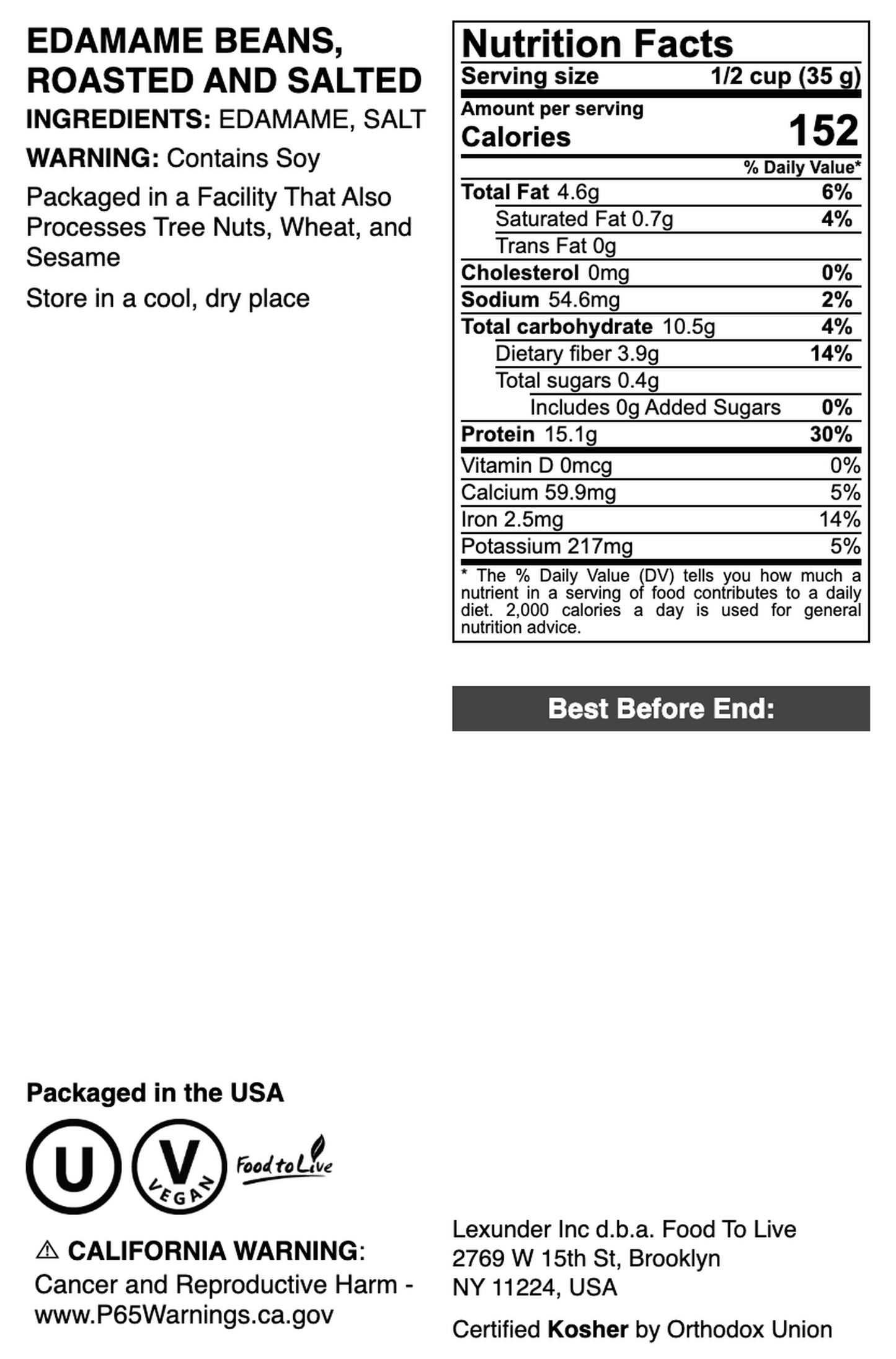 Edamame Beans, Roasted and Salted - by Food to Live