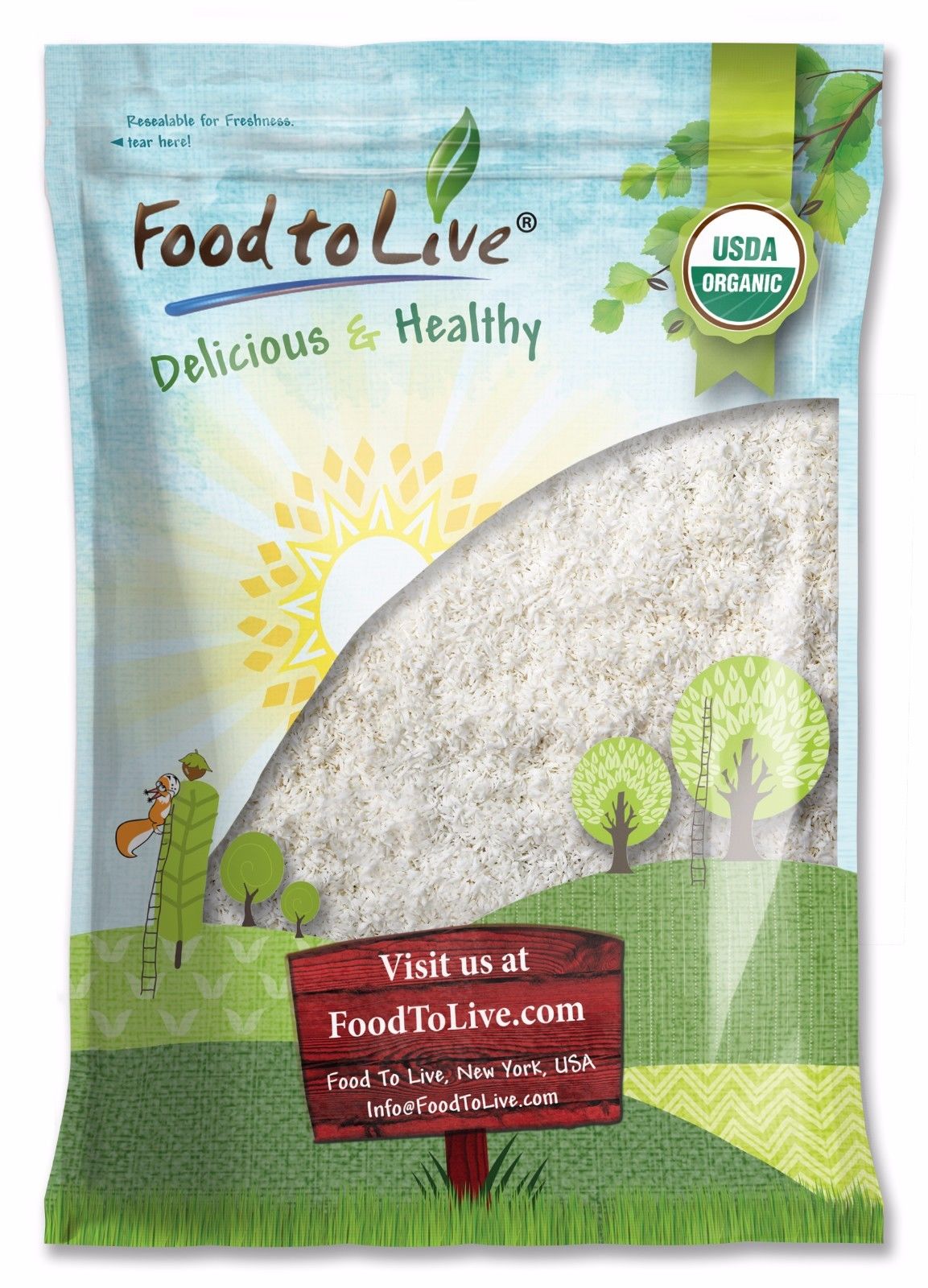 Organic Shredded Coconut - Desiccated, Unsweetened, Non-GMO, Kosher, Raw, Vegan, Bulk - by Food to Live